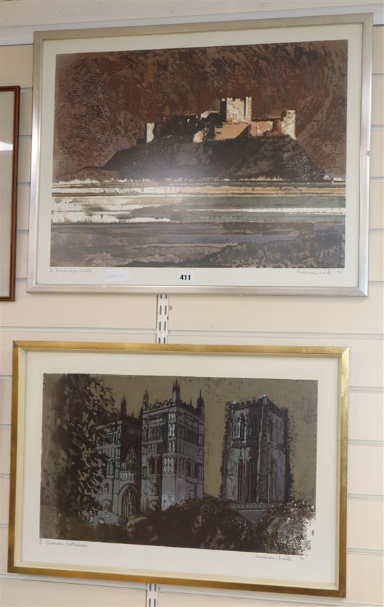 Norman Wade, two limited edition prints, Bamburgh Castle and Durham Cathedral, signed in pencil and dated